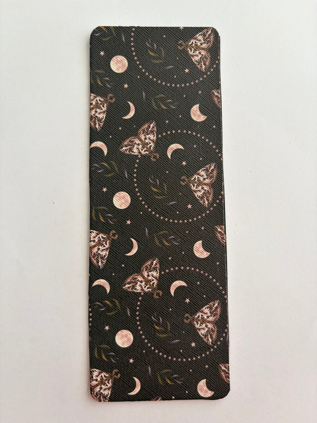 Moth and Moon Faux Leather Bookmark