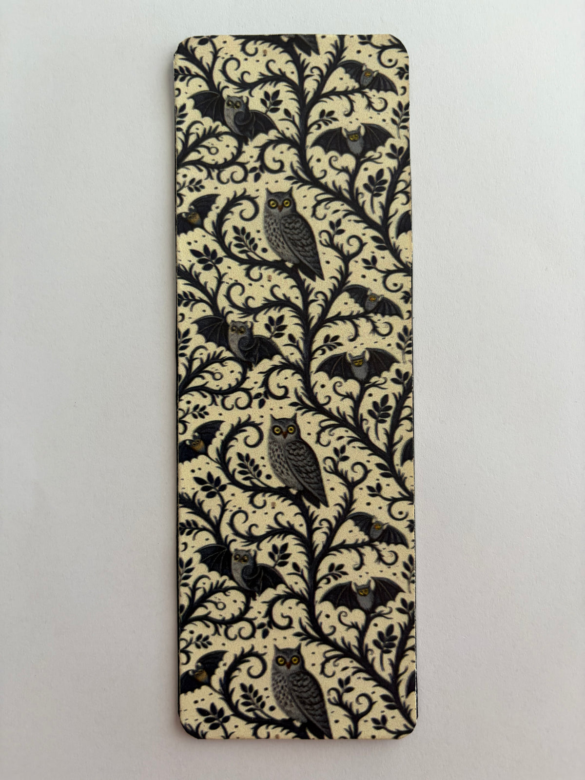 Spooky Owls and Bats Faux Leather Bookmark