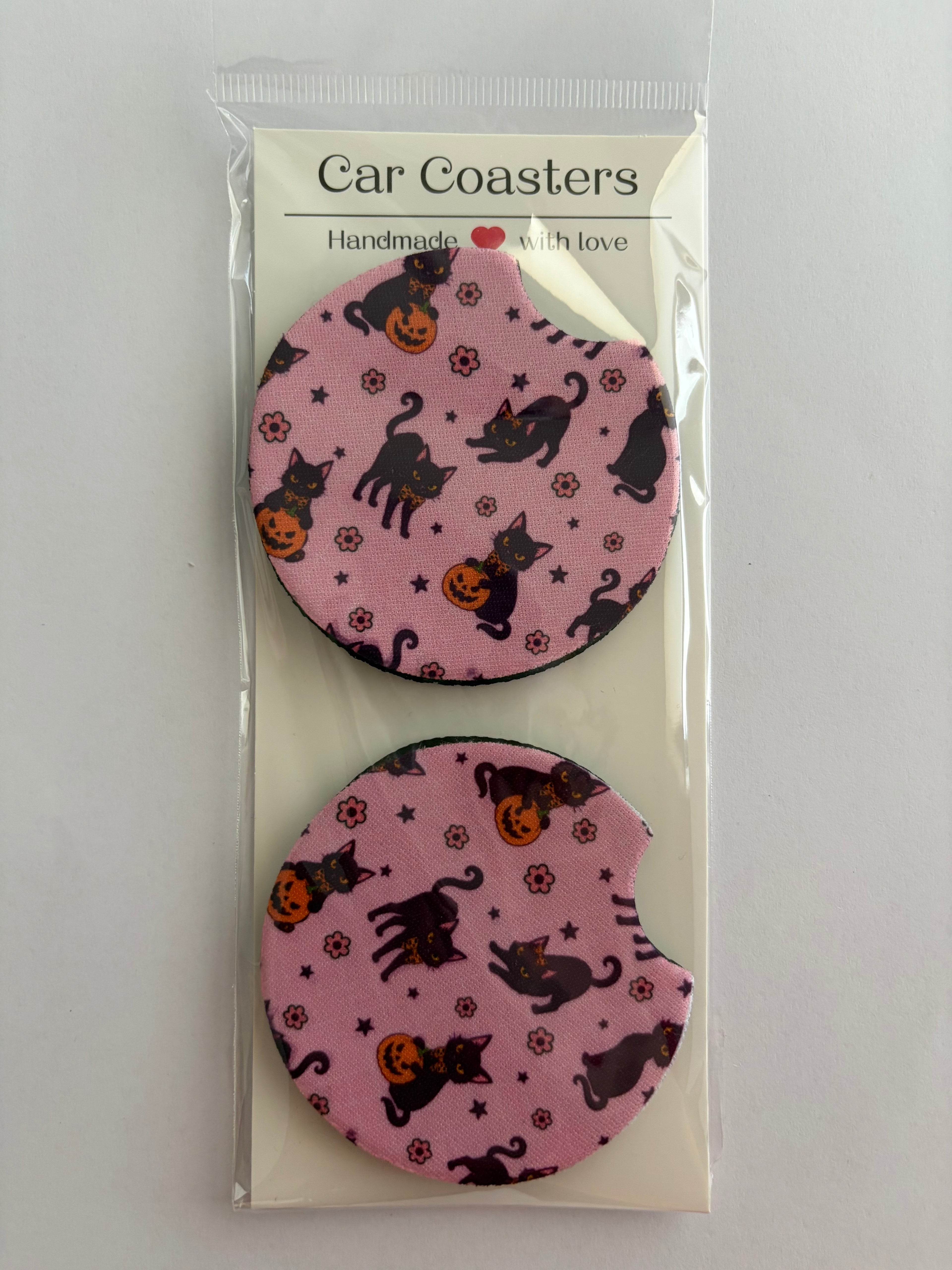 Pink and Purple Cats Car Coasters